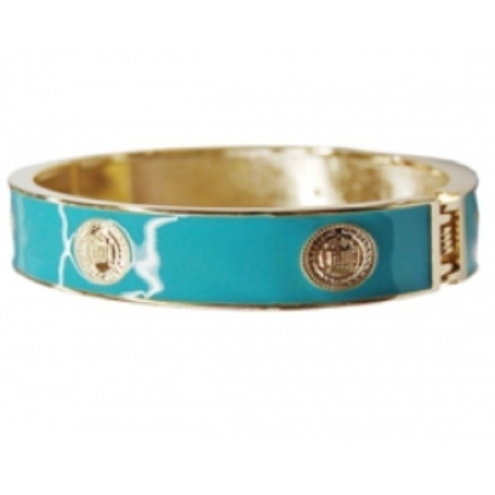 ELIZABETH JULES TIFFANY TEAL BLUE MINT GREEN CLAM CUFF ENAMEL  GOLDTONE BRACELET
